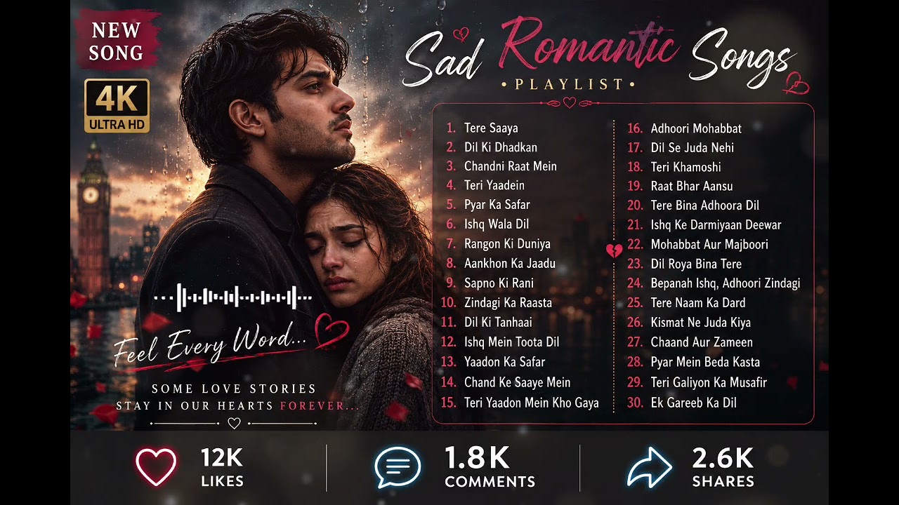 collection of viral sad, romantic Indian songs, latest 2026