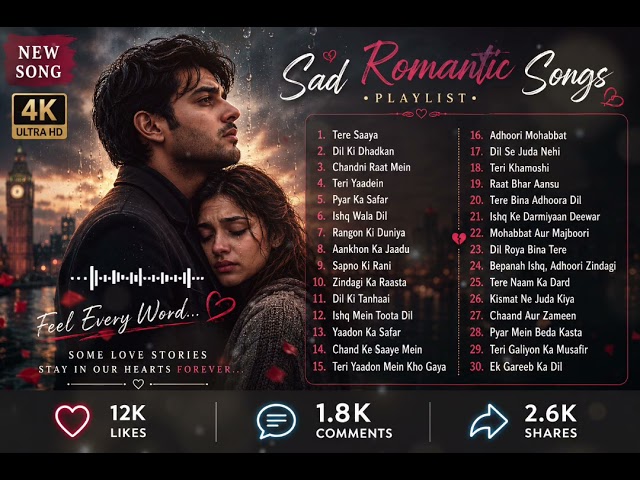 collection of viral sad, romantic Indian songs, latest 2026 SDDEFAULT Thumbnail