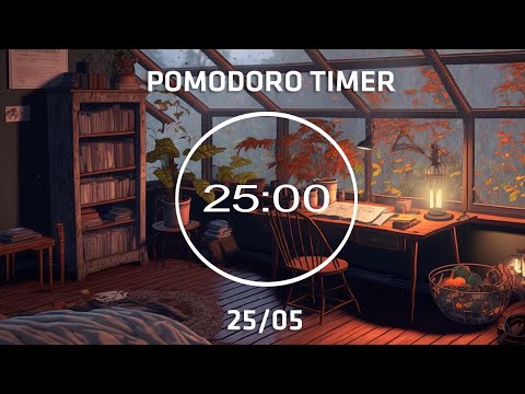 25/5 Pomodoro Timer | Rooftop Study Room with Lofi Mix And Rain Sounds | 4 x 25 min