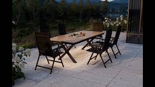 KETTLER Garten-Essgruppe mit LED-Beleuchtung, anthrazit/natur, Aluminium/Holzimitat/Textilene, 240 x 100 cm Tisch, 6 Klappstühle