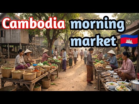 Inside a Cambodia Village Morning Market || Real Local Life at Sunrise 🇰🇭