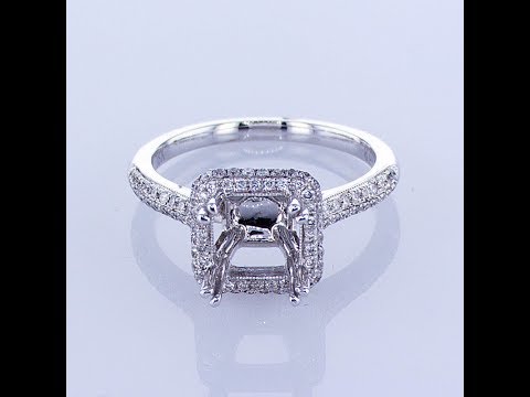 0.45CT 18KT WHITE GOLD CUSHION PAVE HALO DIAMOND ENGAGEMENT RING SETTING