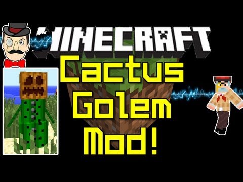 Minecraft Mods - CACTUS GOLEM Mod ! Sand Man Shoots Needles at Mobs !