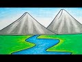 How To Draw A River Scenery Beautiful Step By Step |Drawing River Scenery Easy For Beginners