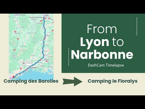 Lyon to Narbonne Timelapse Roadtrip | Fastest Route via A7 & A9 Motorways