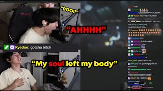Tenz TEARS UP after Kyedae JUMPSCARES him while playing a horror game