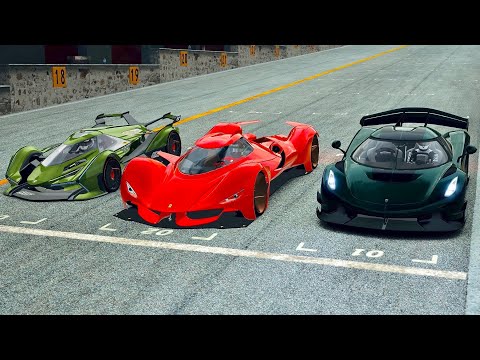 Koenigsegg Jesko Electric Concept vs 2025 Ferrari Piero vs Lamborghini V12 Vision GT - Drag Race