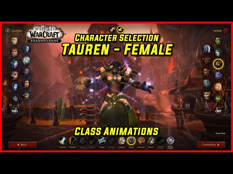 WoW Class Animations - Tauren Female - WoW Shadowlands Character Creation Screen