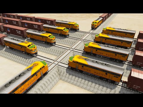 Impossible Five Rail Tracks Crossover Vs Trains Crossing - BeamNG.Drive