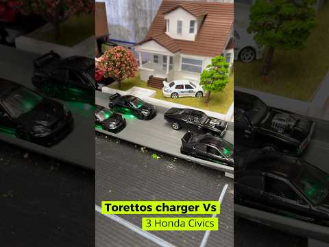 Torettos fast and furious charger takes on the 3 highjacking hondas 🚗 #hotwheels #fastandfurious