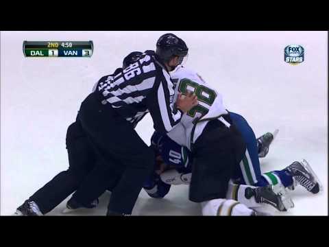 Maxim LaPierre vs Vernon Fiddler fight Feb 15 2013 Dallas Stars vs Vancouver Canucks NHL Hockey