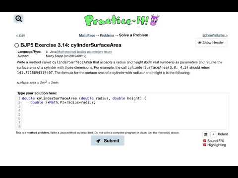 Exercise 3 14 Cylindersurfacearea Java Tutorial Practice It