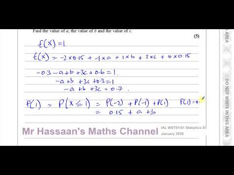 WST01/01 (Edexcel) IAL S1JAN 2020 Q1 Discrete Random Variables