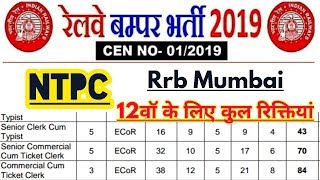 Rrb Mumbai ntpc post Wise vacancy 2019मुम्बई में पिस्ट वाइज लिस्ट