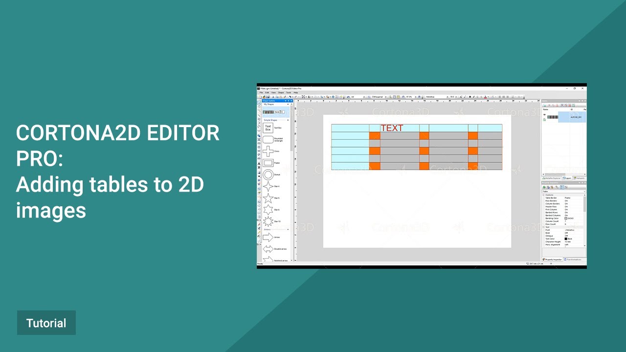 Cortona2D Editor Pro Tutorial. Adding tables to 2d images.