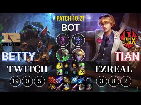 RNG Betty Twitch vs FPX Tian Ezreal Bot - KR Patch 10.21