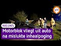 Motorblok vliegt uit auto na mislukte inhaalpoging