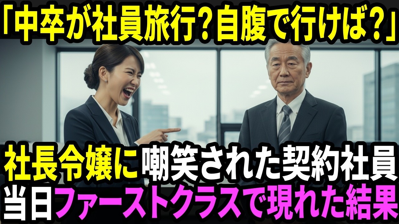 「中卒の契約社員に社員旅行の席は無いわよ」社長令嬢に嘲笑された67歳 → 空港で“ファーストクラス優先搭乗”した瞬間、社員全員が凍りついた