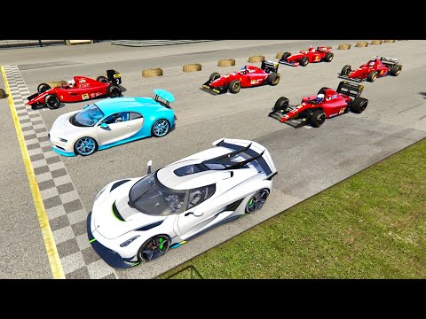Koenigsegg Jesko vs Bugatti Chiron vs F1 2010 Cars - Laguna Seca