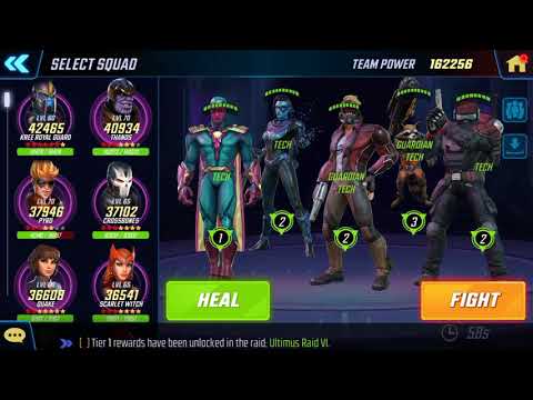 Minn Erva w/ Tech in Ult 6 Raids (Marvel Strike Force)