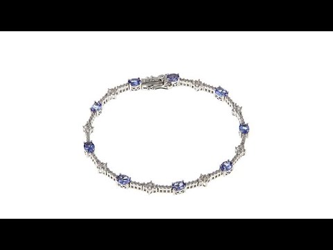 Sterling Silver Oval Gemstone and White Zircon Bracelet