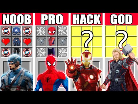 Minecraft Battle: Avengers SUPER HERO CRAFTING CHALLENGE - NOOB vs PRO vs HACKER vs GOD ~ Animation