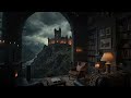 Moody Rainy Night With A Castle View Relaxing Fireplace Rain Sounds Cozy Ambience