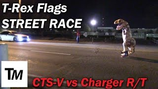 T-Rex Tuesdays: T-Rex Flags Street Race - Cadillac CTS-V vs Dodge Charger R/T