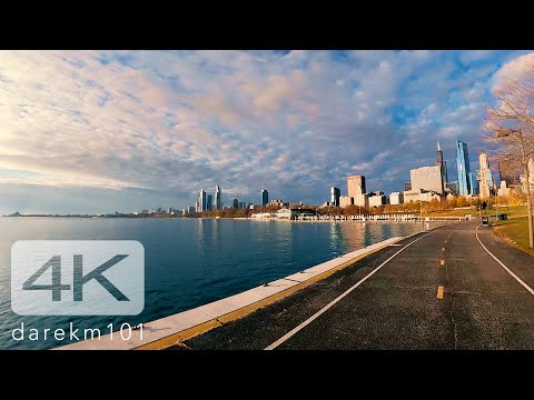 Chicago Virtual Tour - 10K run on lakefront and riverwalk shortly after sunrise.