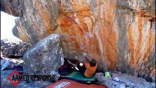 Video thumbnail of Armed Response, 8a+. Rocklands