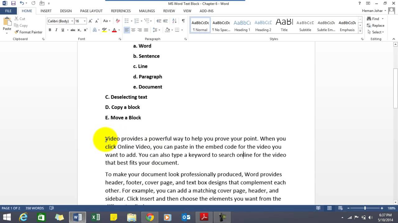 MS Word Text Block Chapter 6