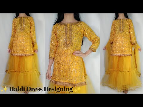 Haldi Function Dress cutting and stitching/Gharara Sharara plazzo cutting and stitching/haldi outfit