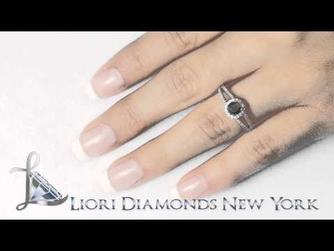 BDR-018 - 1.05 Carat Certified Natural Black Diamond Engagement Ring 18k Gold Pave Halo