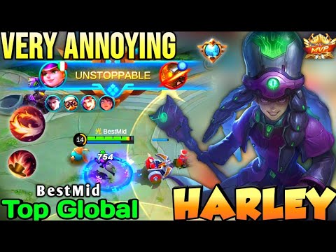 Hyper Carry Harley Nonstop Roam & Gank | Top Global Harley BestMid - Mobile Legends