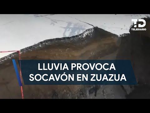 Lluvias dejan enorme socavón en carretera Agua Fría en Zuazua, NL