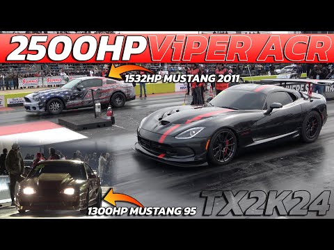 Dodge Viper ACR  2500hp vs 2011 Mustang 1532hp & 95 Mustang 1300hp Drag Racing @ Texas Motorplex