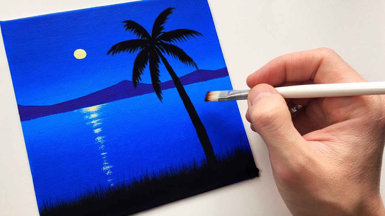 Easy Palm Night Sky for Beginners | Acrylic Painting Tutorial Step by Step