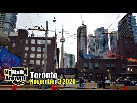 Downtown Toronto food finding walk for lunch to Queen street on November 3 2020 (Toronto 4k video)