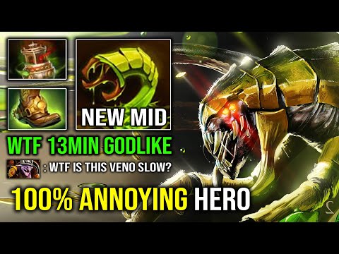 WTF 13Min Godlike Hyper Solo Mid Venomancer 100% Most Annoying Hero Insane Slow Dota 2