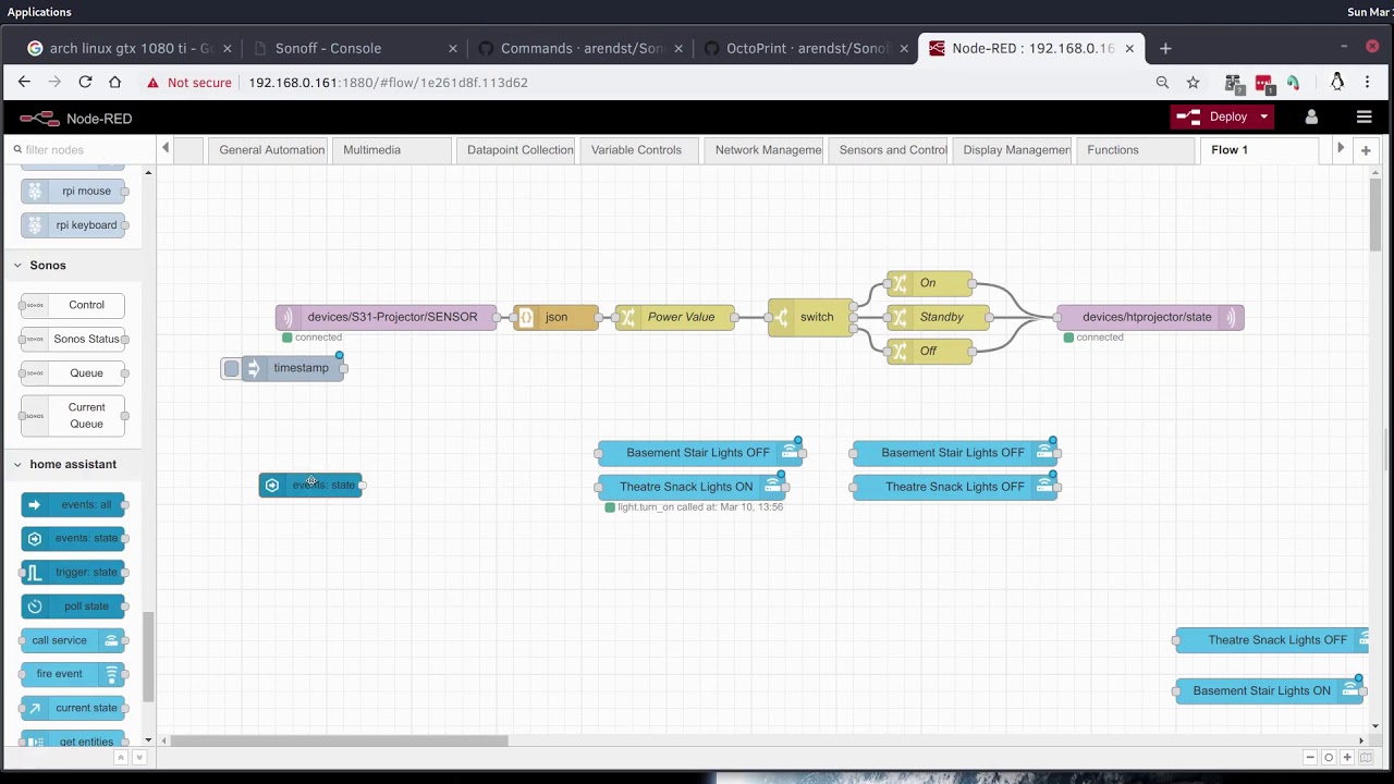 More event driven home automation in Node Red and Hass