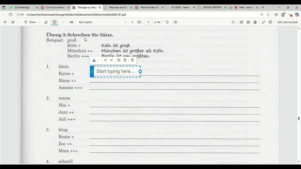 3   Superlative  degree   Übungen zur deutschen Grammatik A2 B1 pdf
