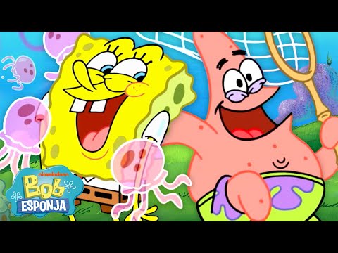 Bob Esponja vs. Patrick: Quem Pega MAIS Águas-vivas? 🦑 | Bob Esponja em Português