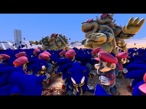 SONIC joins MARIO try to defeat BOWSER - Ultimate Epic Battle Simulator - UEBS