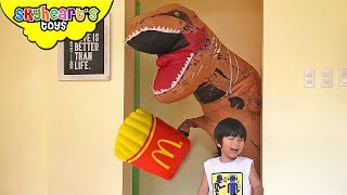 BAD DINOSAUR eats our lunch! Skyheart finds the T-Rex eating dinosaurs for kids