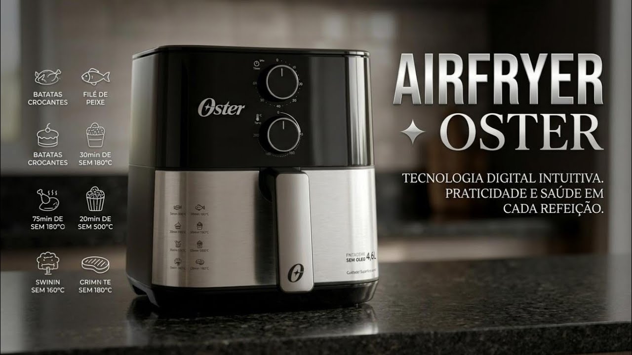Miniatura da avaliação em vídeo de Fritadeira Oster Oven Fryer Digital 12L 1800W