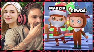 Pewds is playing on a flute by his nostrals! This should be on the cover of the local newspaper! Like in the "After Life"! - Animal Crossing Christmas With Marzia Special