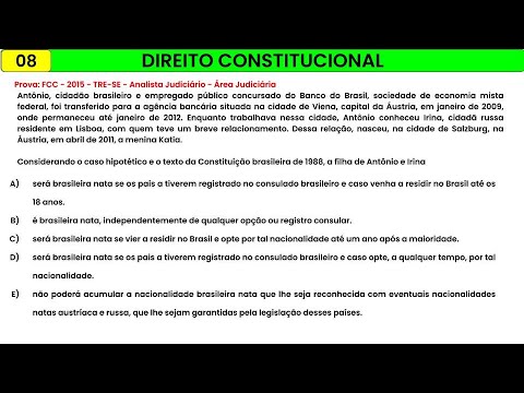 08- DIREITO CONSTITUCIONAL - CONCURSO - Prova: FCC 2015 TRE-SE Analista Judiciário -Área Judiciária