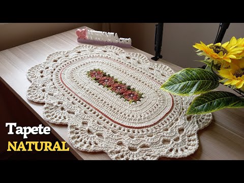 Tapete Natural oval em crochê