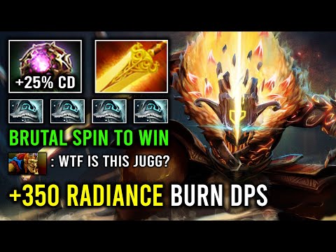 WTF First Item Radiance +325 Blade Fury Burn Per Sec Brutal Spin to Win Juggernaut Dota 2