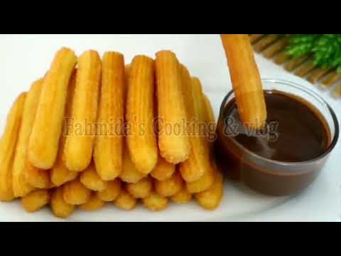 How to make perfect Churros Recipe with Chocolate Sauce || Fahmida's Cooking & Vlogs